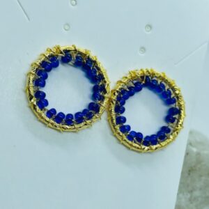 Aretes Azules en bronce artesanales de forma circular
