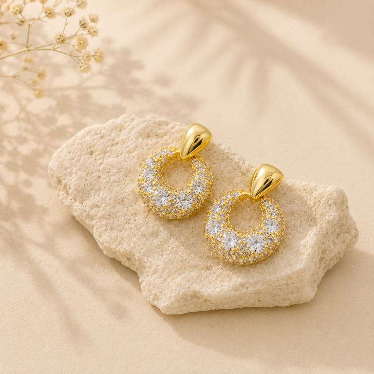 Aretes de rodio con circonio unisex